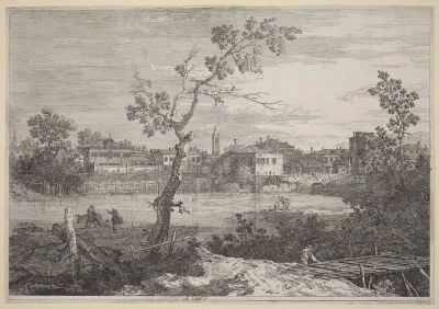 View of a Town on a River Bank