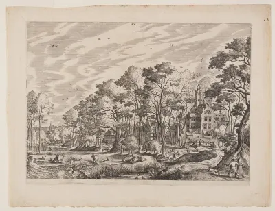 View of a Village with a Castle to the Right, plate 1 from Landscapes with Views of Villages