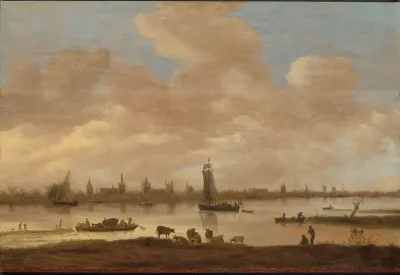 View of an Imaginary Town across a River, with the Tower of Saint Pol in Vianen
