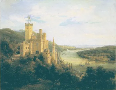 View of castle of Stolzenfels at river Rhein