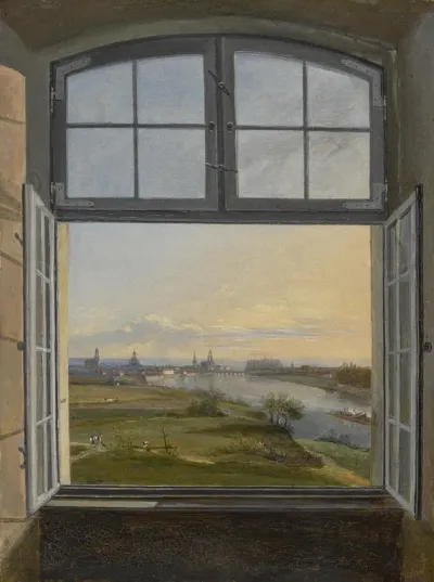 View of Dresden through an open window