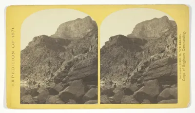 View of Grand Cañon walls, near mouth of Diamond River. From water line to first shelf 1.500 feet; from shelf to top of table 3.500 feet. Distance from point of view to top of walls 3 miles, No. 6 from the series "Geographical Explorations and Survey