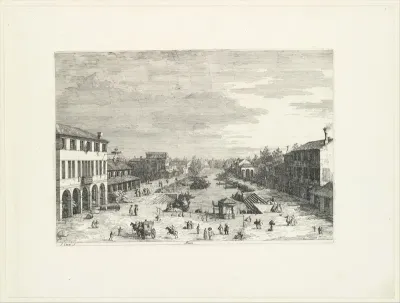 View of Mestre, an inn at left and other various buildings lining the canal, from "Views" (Vedute altre prese da i luoghi altre ideate da Antonio Canal)