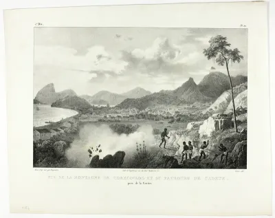 View of Mount Corecovado and Faubourg de Cadete, taken from the Quarry, plate 10 from Customs and traditions of Negroes, volume 4 of Voyage pittoresque dans le Brésil