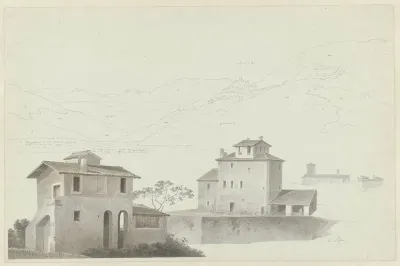 View of Roviano, Houses in Rome in the Foreground