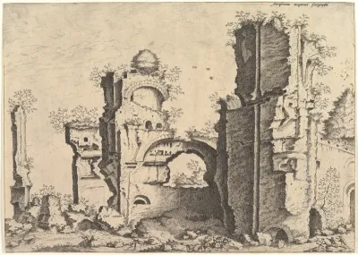 View of ruins, possibly the Baths of Caracalla, from "The Small book of Roman ruins and buildings" (Operum antiquorum romanorum)