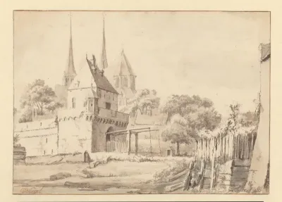 View of the Bergpoort and Bergkerk in Deventer