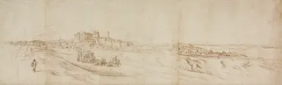 View of The Castello Bracciano, near Rome with Coach and Figures