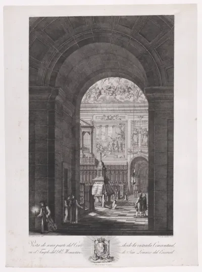 View of the Choir inside the church of the monastery of El Escorial, from "Views of El Escorial"