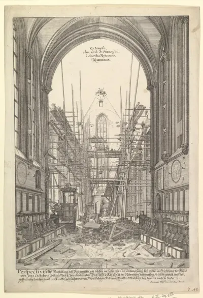 View of the Church of the Franciscans in Nuremberg under Reconstruction, from the series Views of Nuremberg