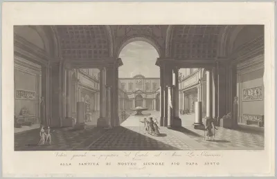 View of the courtyard of the Museo Pio-Clementino, from "Veduta generale in prospettiva del cortile nel Museo Pio-Clementino"