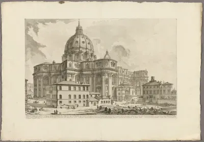 View of the exterior of St. Peter's Basilica in the Vatican, from Views of Rome