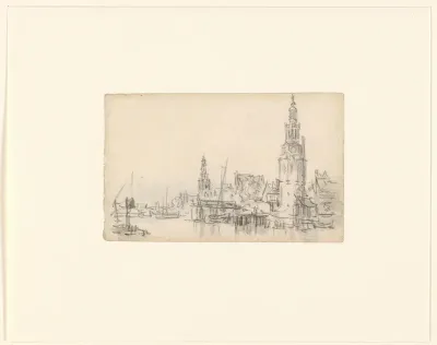 View of the Montelbaanstoren and the Tower of the Zuiderkerk in Amsterdam