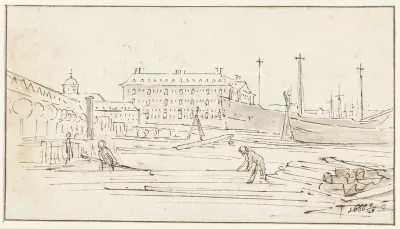 View of the National Sea Arsenal from the North, and a Shipyard in Amsterdam