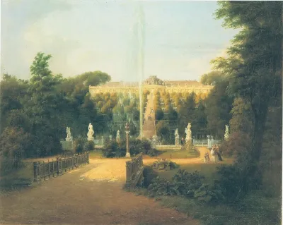 View of the palace of Sanssouci with the terraces