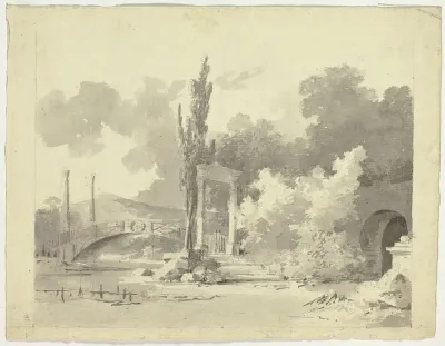 View of the Park at Versailles: Arched Bridge with Columned Approaches