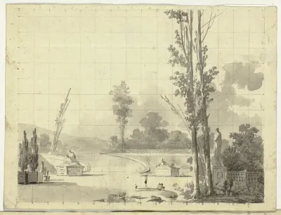 View of the Park at Versailles: Stairway and Two Poplars