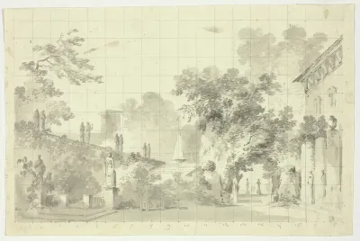View of the Park at Versailles: Statues and a Fountain