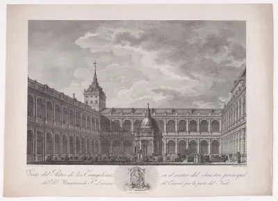 View of the Patio of the Evangelists in the centre of the main cloister of the monastery of El Escorial, from "Views of El Escorial"