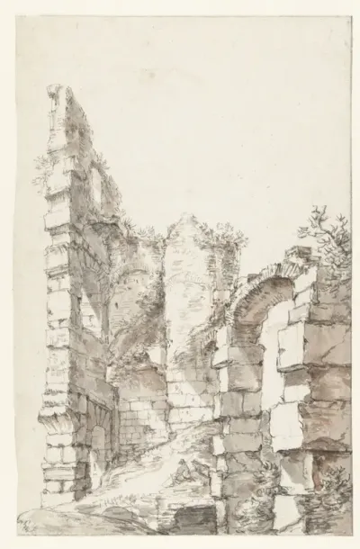 View of the Ruins of the Colosseum, Rome, with Two Seated Figures