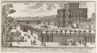 View of the side facade of the Palazzo Pamphili and its garden (Secondo prospetto per fianco del palazzo con diversa veduta del giardino del Bel respiro...Pamphilio)