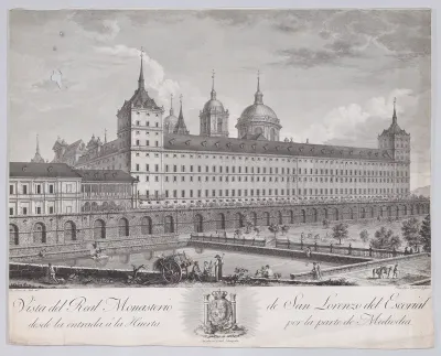 View of the side of the monastery of El Escorial with the garden in the foreground, from "Views of El Escorial"
