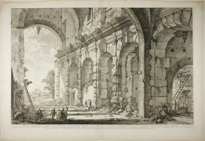 View of the upper storey of the Cages for Wild Animals built by the Emperor Domitian, associated with the Flavian Amphitheater and commonly called the Curia Hostilia, from Views of Rome