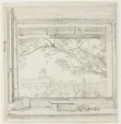 View of the Villa Medici and Sta Trinità dei Monti from Ingres's Studio in the Pavillon San Gaetano, Rome