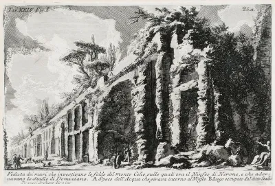 View of the Walls that covered the slopes of Monte Celio, on which was Nero's Nymphaeum, and which adorned the Stadium of Domitian