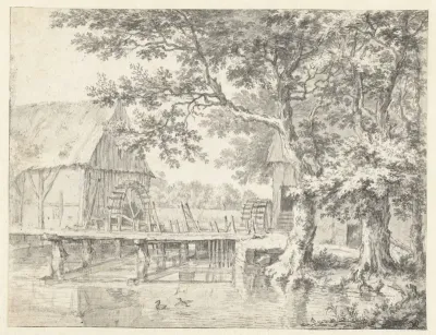 View of Two Watermills Flanking a Sluice