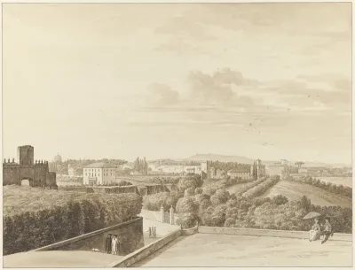 View of Villa Capizucchi in Rome, with the Porta Pia at the left