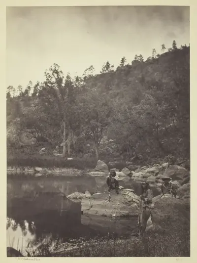 View on Apache Lake, Sierra Blanca Range, Arizona, Two Apache Scouts in the Foreground