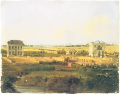 view onto cologne from the room of the queen of the castle of Brühl