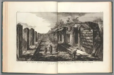View opposite the entrance gate of all of the shops to the right and left of the street of the City of Pompeii, from "Antiquités de Pompeïa, tome premier, Antiquités de la Grande Grèce..." (Antiquities of Pompeii, volume one, Antiquities of Great Gre