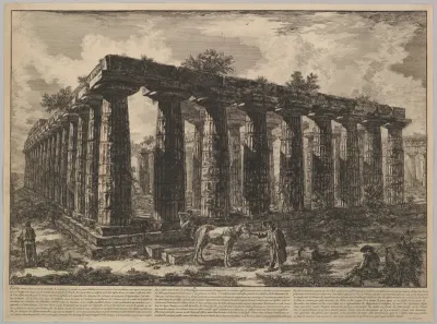 View showing the remains of a large enclosure of columns..., from Différentes vues de quelques Restes de trois grands Edifices qui subsistent encore dans le milieu de l'ancienne Ville de Pesto autrement Posidonia qui est située dans la Lucanie (Diffe