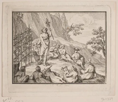 Vignet. Bacchus og muserne