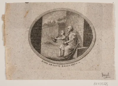 Vignet med gammel mand og et barn