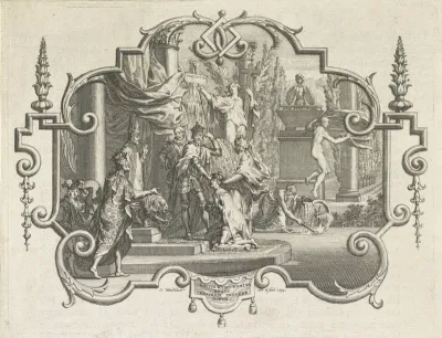 Vignet met allegorie op de troonsafstand van keizer Karel V