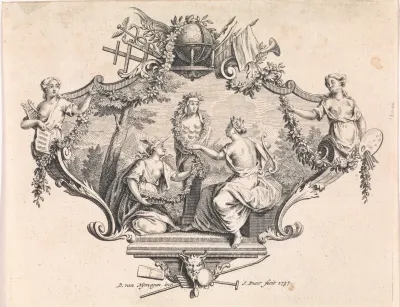 Vignet met beeld van Diana van Efeze in een landschap