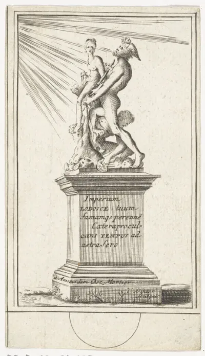 Vignet met een allegorie op de heerschappij van Lodewijk XIV
