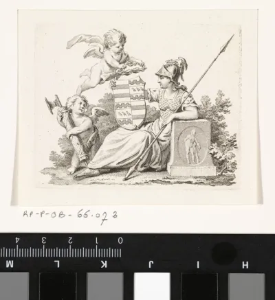 Vignet met een vrouw met een onbekend wapen