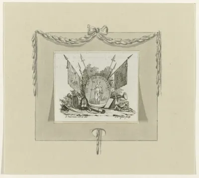 Vignet met het embleem van het Amsterdamse exercitiegenootschap Tot Nut der Schutterij, 1786