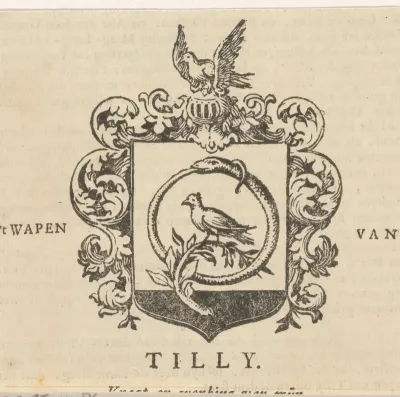 Vignet met het wapen van C. de Koning Tilly Haarlemmerolie