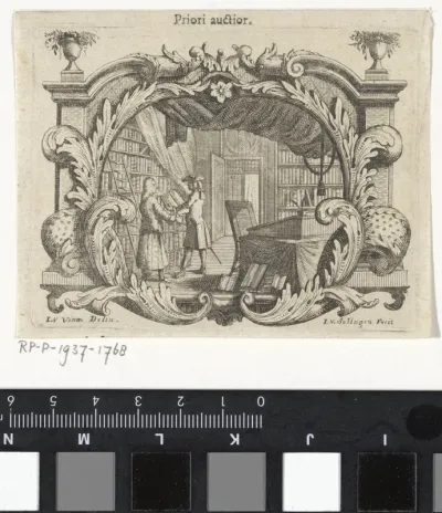 Vignet met interieur van een bibliotheek