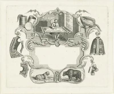 Vignet met kleermaker in cartouche