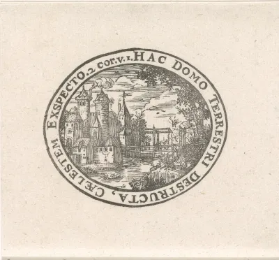Vignet met landschap met een kasteel