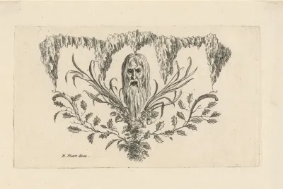 Vignet met mannenkop met lange baard