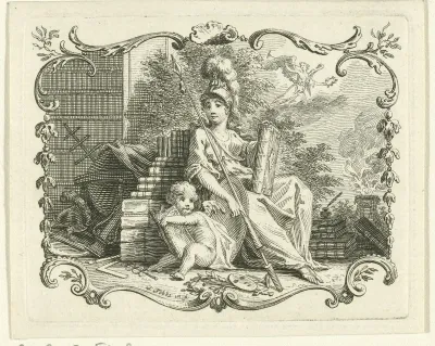 Vignet met Minerva en putto