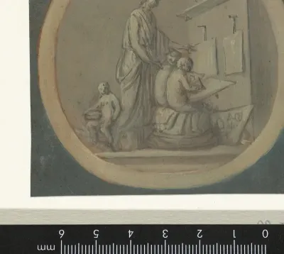 Vignet met Minerva onderwijzend