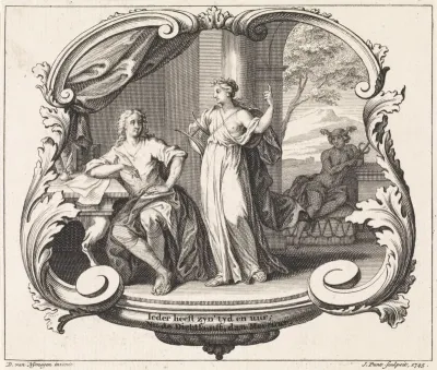 Vignet met Poëzie en Mercurius